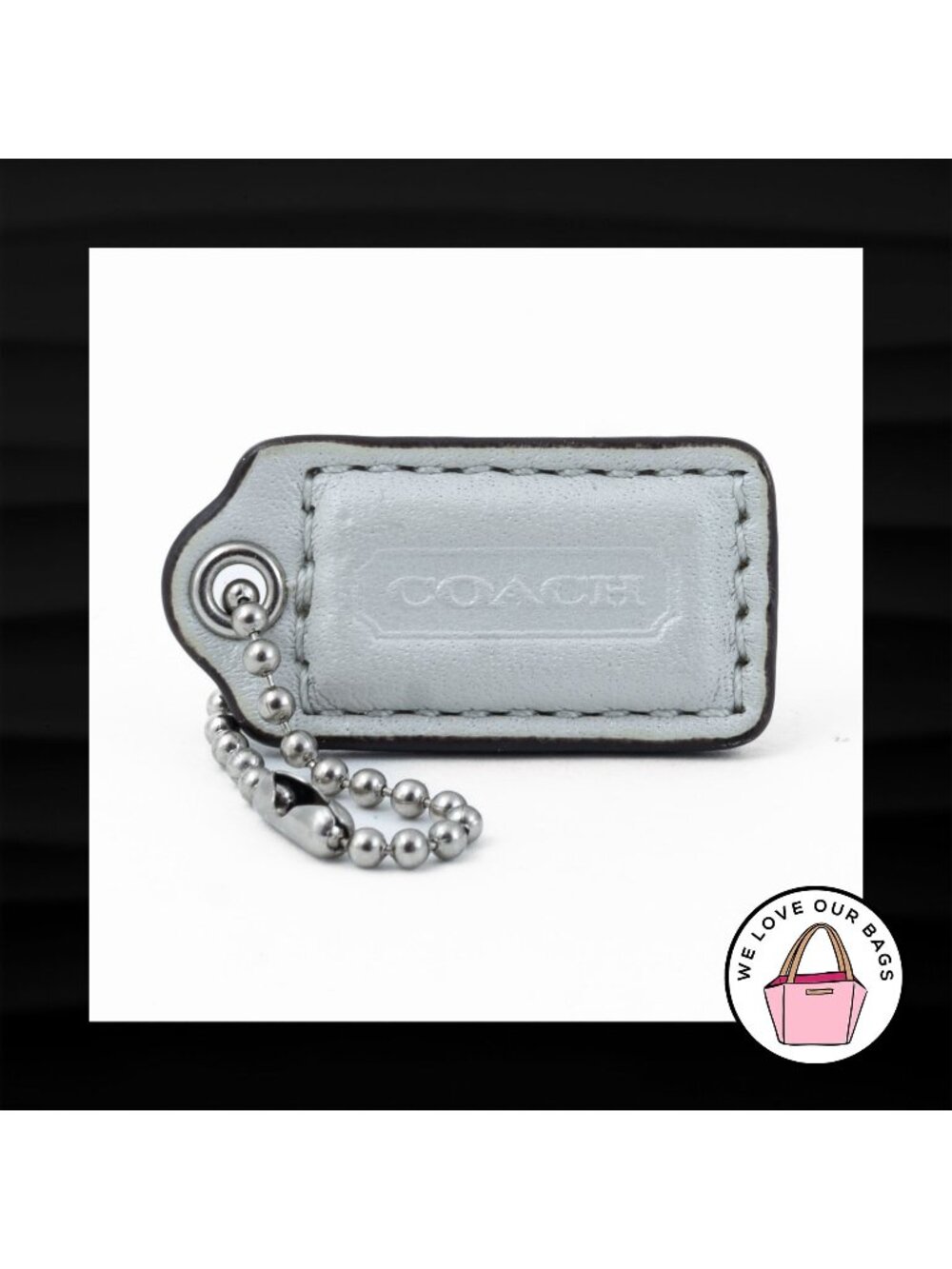 1.5" Small COACH LIGHT GREY GRAY LEATHER KEYFOB CHARM KEYCHAIN HANG TAG WRISTLET